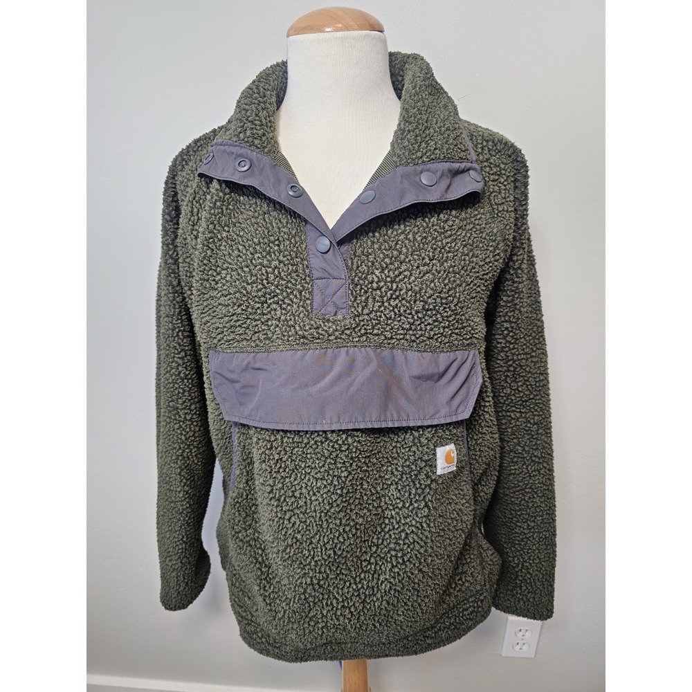Carhartt Relaxed Fit Snap Fleece Pullover Women's Large 12-14 Olive Green